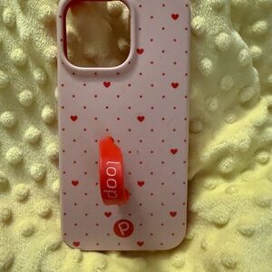 Pink Heart Pattern Phone Case with Loop Handle iPhone 14 Pro Max
